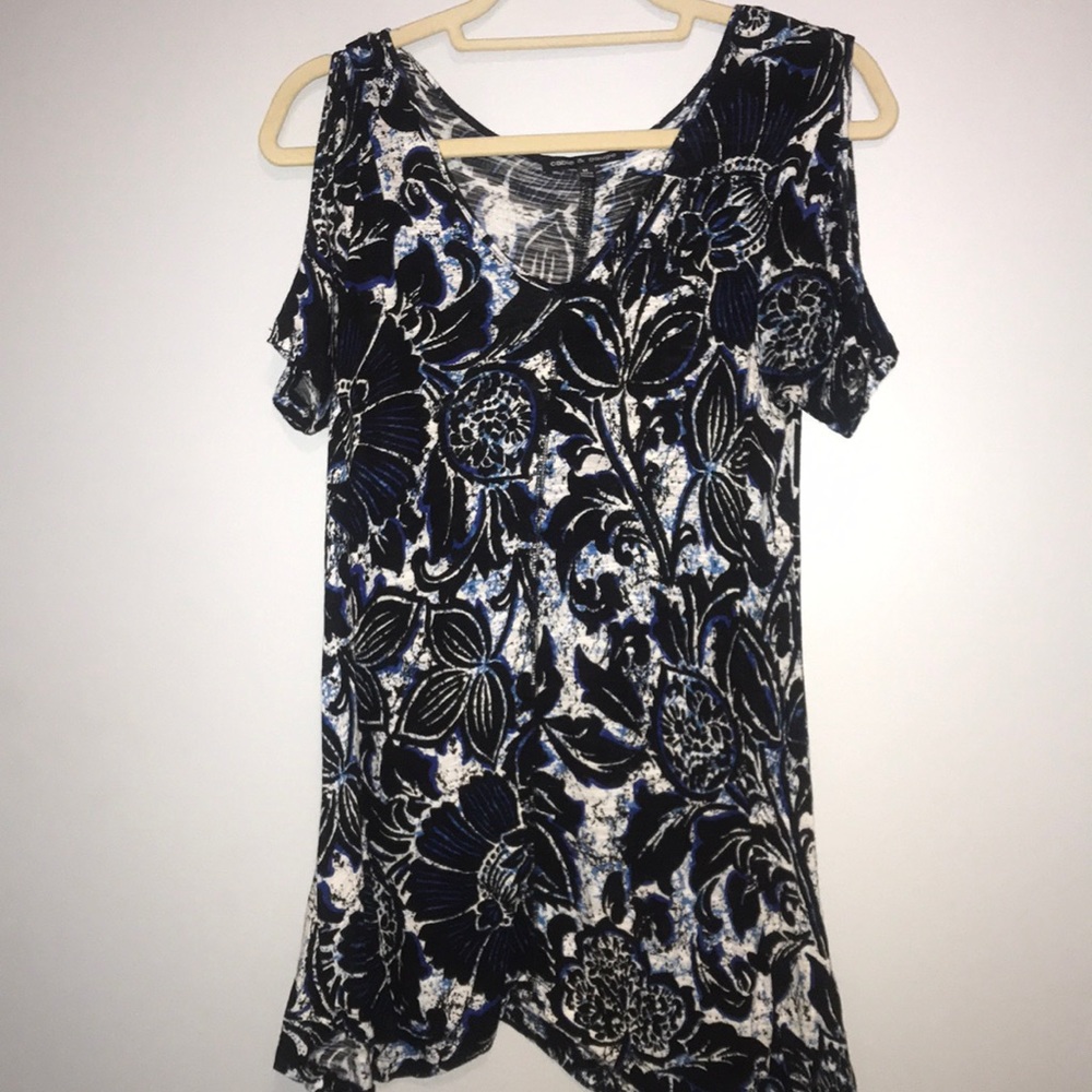 Blue Floral Cold Shoulder Top